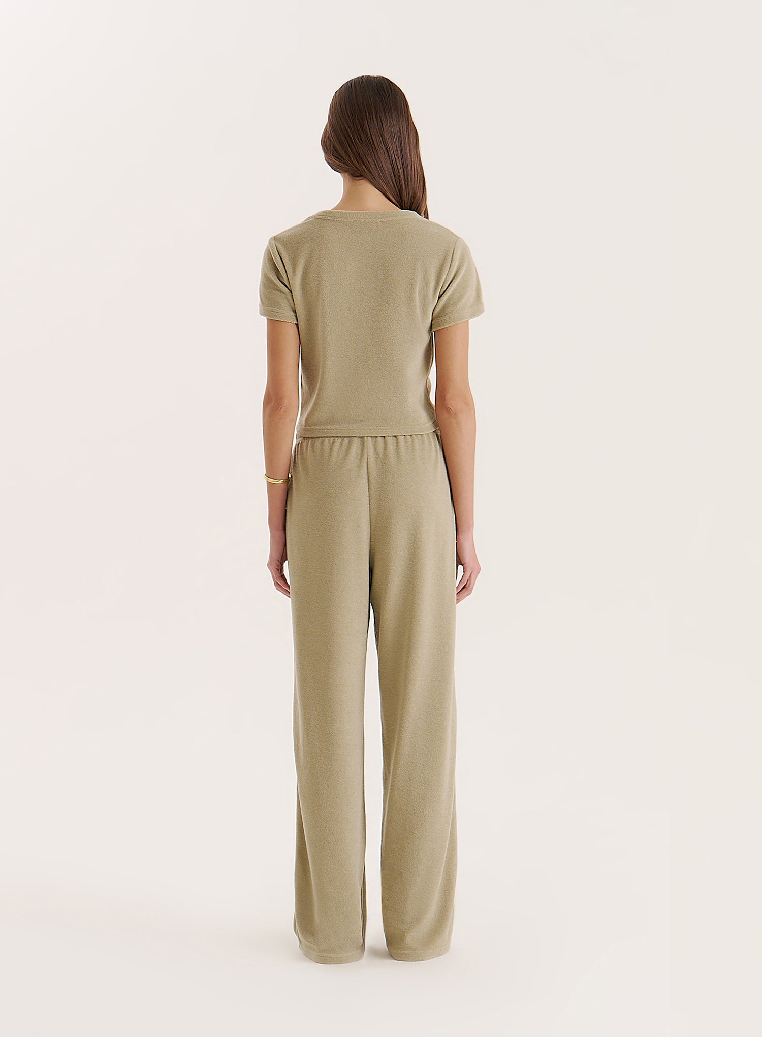 Green Towelling Straight Leg Trouser